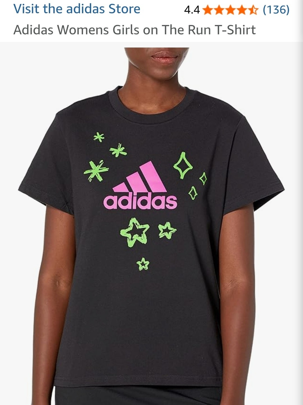 "Adidas" Womens's Sz.L "Girls on the Run" w/Pink Logo & Neon Green Star Graphics
